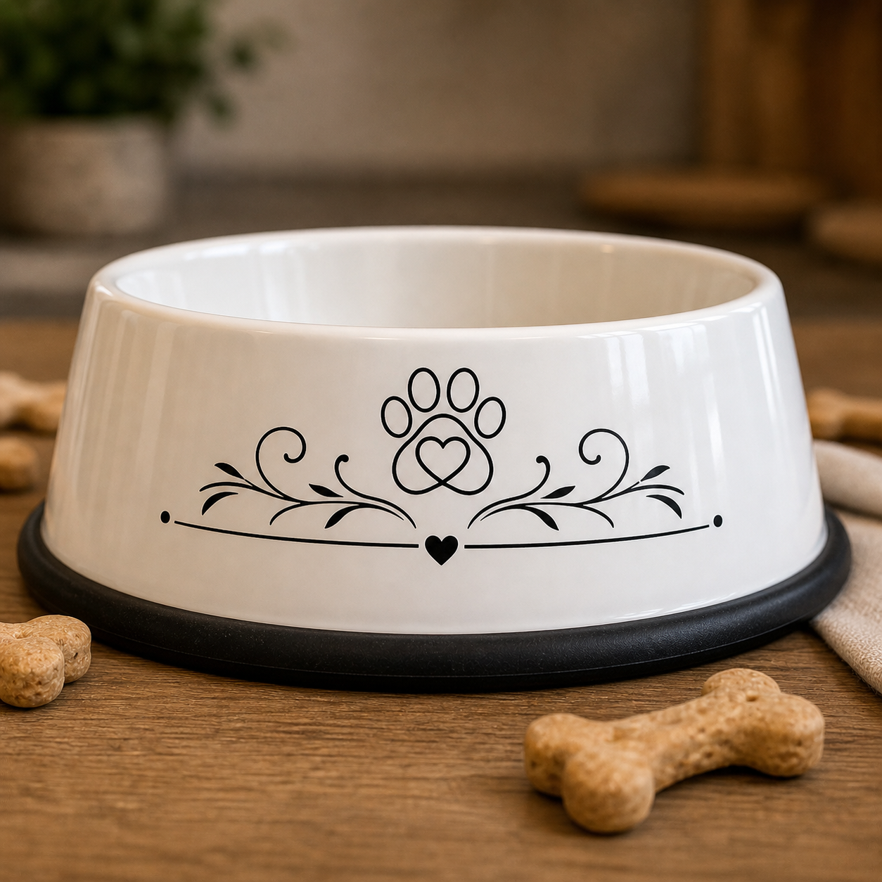 Customized Porcelain Dog Bowl with Rubber Bottom - Image 3
