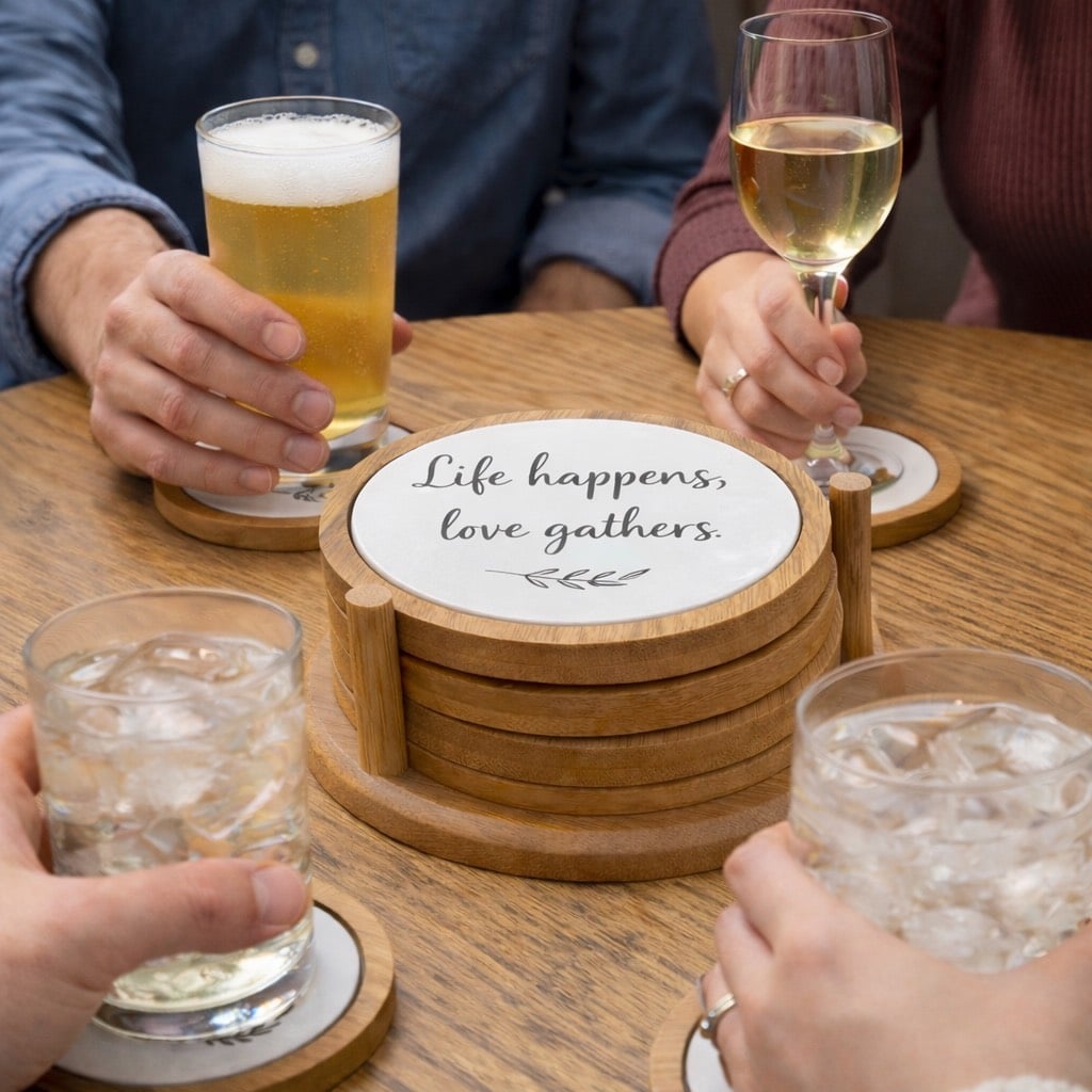 Coasters - Porcelain and Wood with Caddy - Image 2
